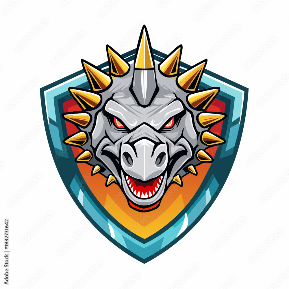 Obraz premium 3D vector esports logo of an armored Ankylosaurus with glowing spikes, heavy shield