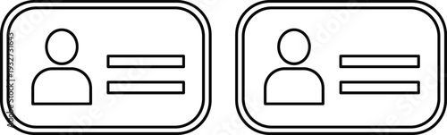 Rounded user profile identification card outline icon set, account badge interface element, avatar ID template, minimal line vector