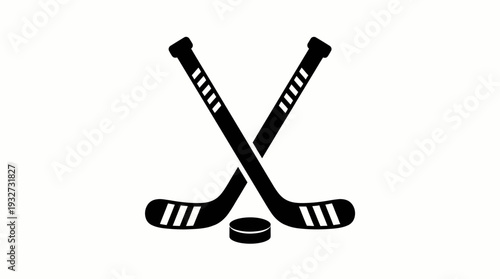 Crossed Hockey Sticks with Puck Vector Illustration | Black and White Hockey Stick Vector, Colorful Sports Equipment Clipart, Symbolic Ice Hockey Logo and Decorative Graphic Design Assets
