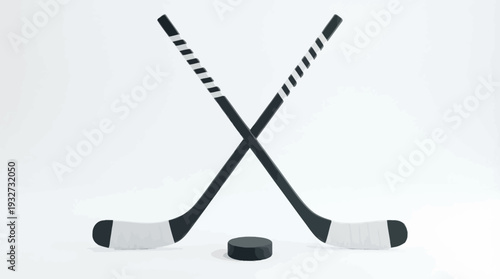 Crossed Hockey Sticks with Puck Vector Illustration | Black and White Hockey Stick Vector, Colorful Sports Equipment Clipart, Symbolic Ice Hockey Logo and Decorative Graphic Design Assets