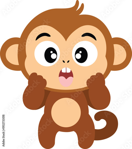 Adorable Little Brown Monkey Surprised With Hands On Face