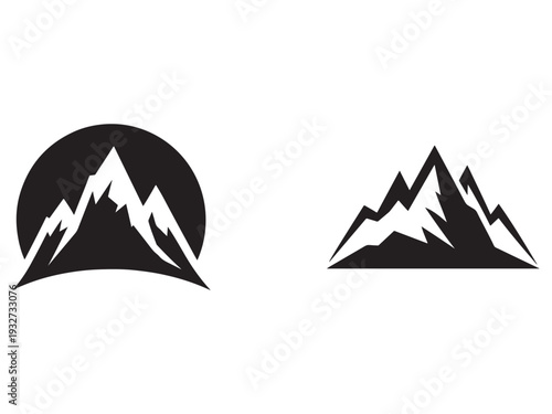 Mountain range silhouette icons in black and white for design and graphics  mountain peaks symbols for logos and branding