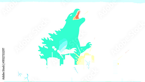 Godzilla Monster Destroying City Buildings Illustration.
