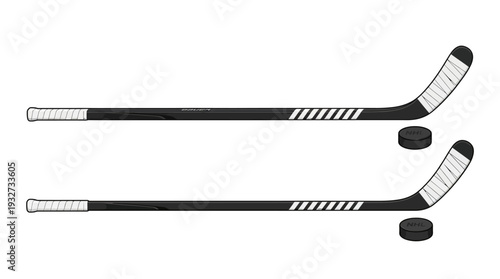 Crossed Hockey Sticks with Puck Vector Illustration | Black and White Hockey Stick Vector, Colorful Sports Equipment Clipart, Symbolic Ice Hockey Logo and Decorative Graphic Design Assets