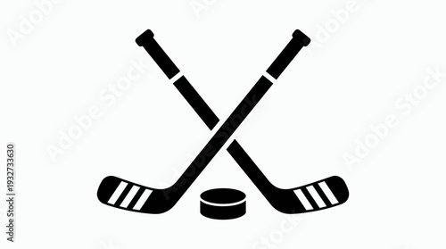 Crossed Hockey Sticks with Puck Vector Illustration | Black and White Hockey Stick Vector, Colorful Sports Equipment Clipart, Symbolic Ice Hockey Logo and Decorative Graphic Design Assets