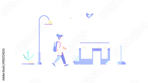 Illustration of Person Walking with Backpack.