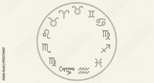 Astrological Zodiac Wheel Depicting Celestial Signs and Symbols.