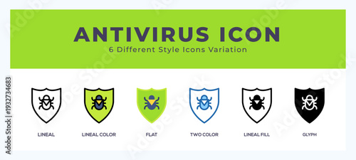 Antivirus icon set. outline. glyph black. flat color and filled line color