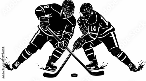 Dynamic Ice Hockey Vector Silhouettes and Illustrations | Black and White Hockey Vector Players, Goalie, Skating, Shooting, Celebrating, Victory Emblem, Sports Clipart Design Assets