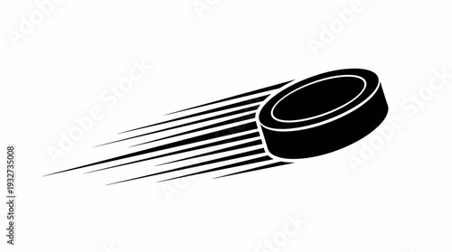 Hockey Puck in Motion Vector Illustration | Black and White Speed Lines Hockey Puck Vector Clipart | Dynamic Ice Hockey Equipment Graphic Design Assets for Logos