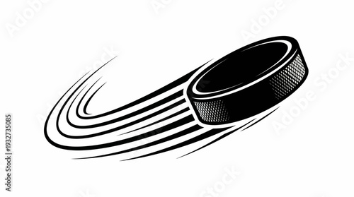 Hockey Puck in Motion Vector Illustration | Black and White Speed Lines Hockey Puck Vector Clipart | Dynamic Ice Hockey Equipment Graphic Design Assets for Logos