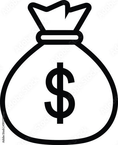 A simple line drawing of a money bag with a dollar sign