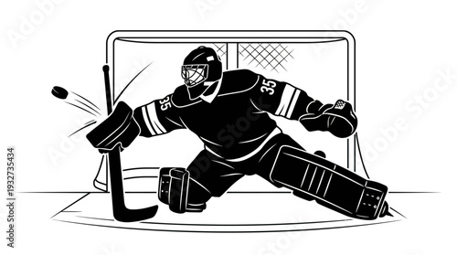 Dynamic Ice Hockey Vector Silhouettes and Illustrations | Black and White Hockey Vector Players, Goalie, Skating, Shooting, Celebrating, Victory Emblem, Sports Clipart Design Assets