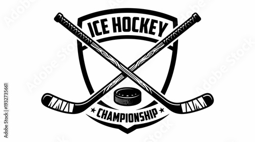 Crossed Hockey Sticks with Puck Vector Illustration | Black and White Hockey Stick Vector, Colorful Sports Equipment Clipart, Symbolic Ice Hockey Logo and Decorative Graphic Design Assets