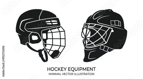 Minimal Hockey Helmet Vector Illustration | Player Helmet with Cage and Goalie Mask Vector Design | Black and White Hockey Equipment Clipart for Sports Graphics and Logos