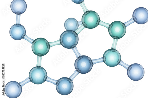 Scientific Molecular Structure Model with Blue and Teal Atoms and Bonds for Chemistry Research, Isolated on Transparent Background Cutout