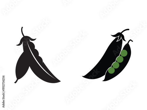 Pea pods and peas illustration  two pod peas and green peas inside one pod