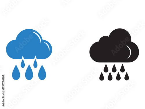 Rain cloud icons in blue and black with raindrops  weather forecast symbols