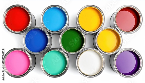 Paint Cans A group of colorful paint cans isolated on white background 