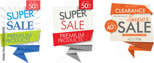 Collection of colorful sale banners with discount offers