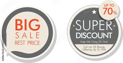 Two circular sale stickers with discounts