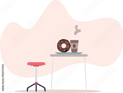 donut and coffee on the table. Coffee shop and dessert concept.