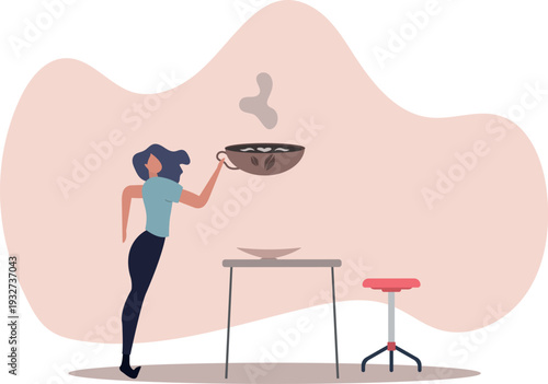 Woman holding a cup of hot coffee. Concept of a drink for energy.