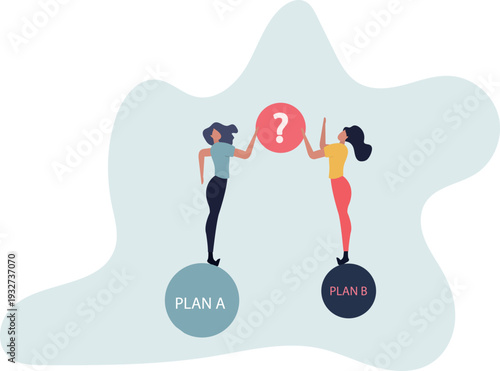 Business solution and goals.Cartoon people choose between options, plan A and B scenario.person's life situation and his activities.