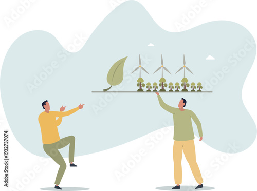 Promoting green energy and talk about sustainable wind turbine power .person's life situation and his activities.