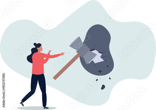 Breakthrough business boundary or limit, breaking the wall to see new work opportunities or career challenge concept.person's life situation and his activities.