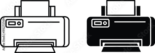A line drawing of two printers side by side in black and white