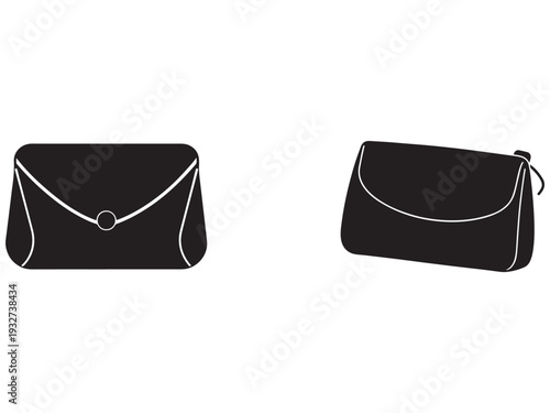 Simple black clutches with white outlines on white background  two minimalist handbags