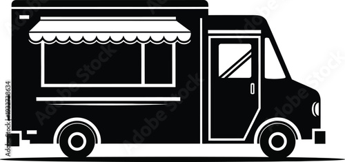 Food truck illustration in black and white