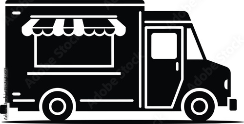 Food truck illustration in black and white