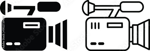 Two black and white video camera icons side by side on a plain background