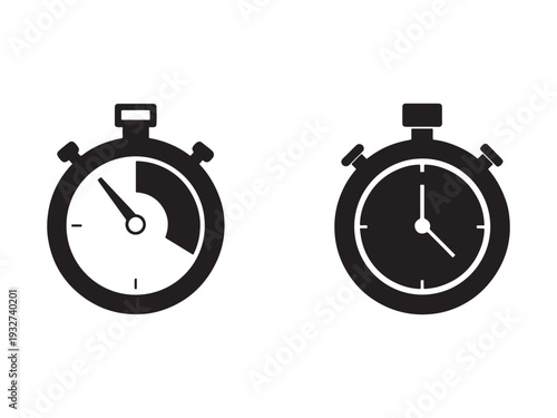 Stopwatch timer icons with analog clock faces and hands  time measurement tools