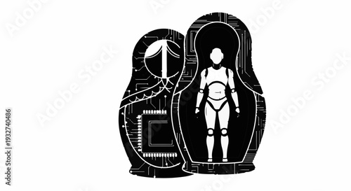 Robotic matryoshka dolls representing AI and technology evolution