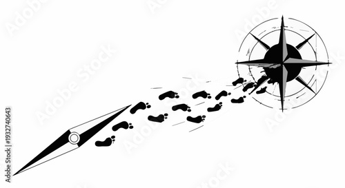 Footprints leading to a compass, symbolizing direction and journey
