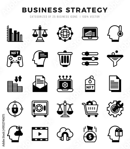 Business Strategy Lineal Filled icons collection. 25 icon set in a Lineal Filled design.