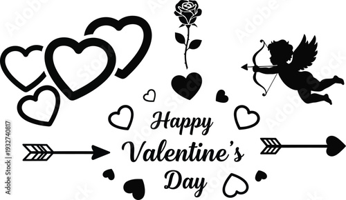 Valentine's day graphic with hearts cupid and arrows