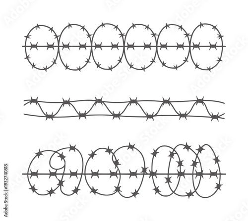 Three styles of black barbed wire white fence security protection