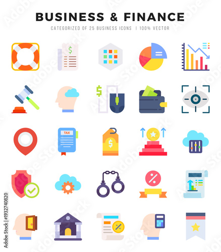 Business & Finance Flat icons collection. Flat icons pack. Vector illustration
