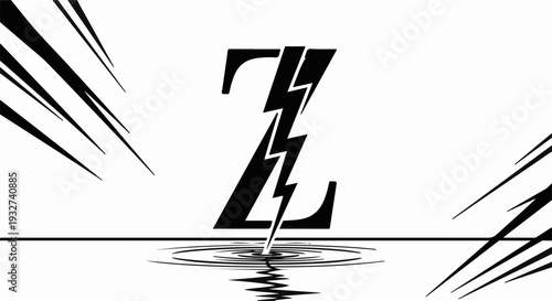 Bold letter Z with lightning bolt symbol reflected on water surface