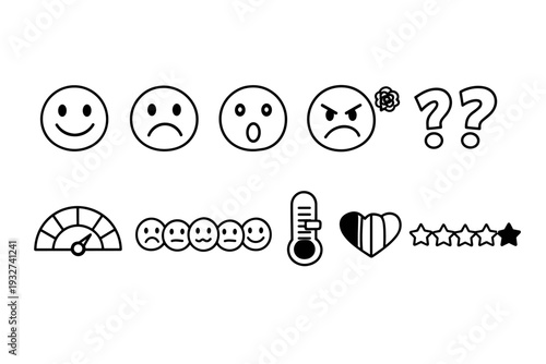 Emoticons and reactions outline icon set. Mood, feelings, and expression icons collection