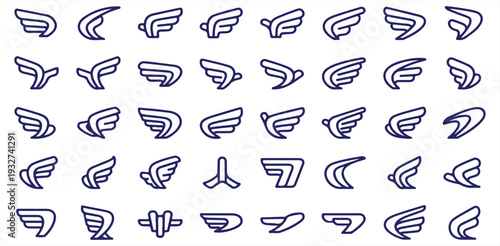 A collection of various wing and fitness logos on a white background