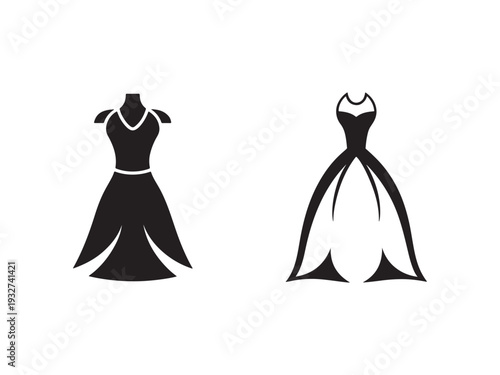 Two black and white dress silhouettes on white background  fashion design elements  dresses