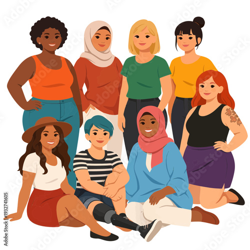 Diverse Multicultural Female Group Portrait for Inclusion and Social Equality Concept
