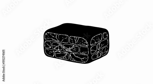 Isolated black ink drawing of a stack of hay bales on a white background