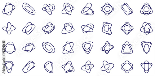 A collection of unique abstract shapes and lines on a white background