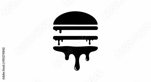 Melting burger silhouette with dripping effect on white background